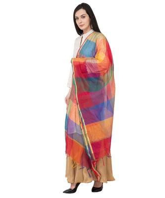 A R SILK Multi Box Multi Colour Chanderi Cotton Regular Dupatta/Chunni 3