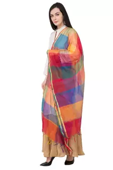 A R SILK Multi Box Multi Colour Chanderi Cotton Regular Dupatta/Chunni