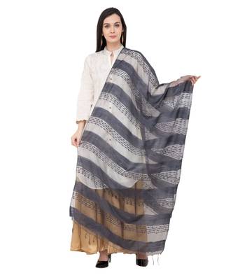 A R SILK Payal Plan Grey Colour Organza Cotton Regular Dupatta/Chunnis 1