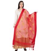 A R SILK Zari Embroidery Red Colour Tissue Fancy Dupatta/Chunnis