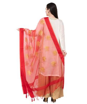 A R SILK Zari Embroidery Red Colour Tissue Fancy Dupatta/Chunnis 2