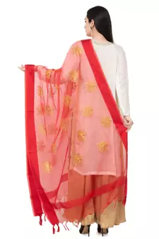 A R SILK Zari Embroidery Red Colour Tissue Fancy Dupatta/Chunnis