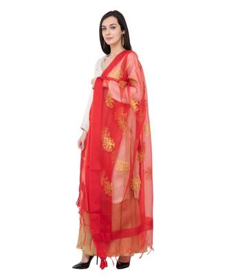 A R SILK Zari Embroidery Red Colour Tissue Fancy Dupatta/Chunnis 3