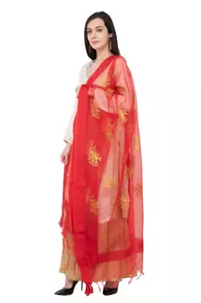 A R SILK Zari Embroidery Red Colour Tissue Fancy Dupatta/Chunnis
