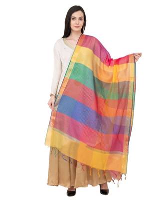 A R SILK Multi Crush Multi Colour Chanderi Cotton Fancy Dupatta/Chunni 1