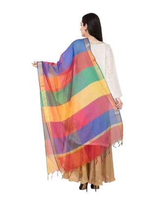 A R SILK Multi Crush Multi Colour Chanderi Cotton Fancy Dupatta/Chunni 2