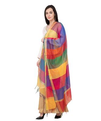 A R SILK Multi Crush Multi Colour Chanderi Cotton Fancy Dupatta/Chunni 3