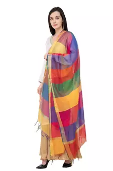 A R SILK Multi Crush Multi Colour Chanderi Cotton Fancy Dupatta/Chunni