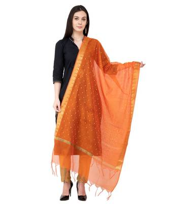 A R SILK Vanarasi Border Buti Orange Colour Chanderi Cotton Fancy Dupatta/Chunnis 1