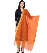A R SILK Vanarasi Border Buti Orange Colour Chanderi Cotton Fancy Dupatta/Chunnis