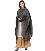 A R SILK Piping Border Black Colour Chanderi Cotton Regular Dupatta/Chunnis