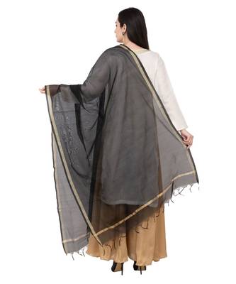 A R SILK Piping Border Black Colour Chanderi Cotton Regular Dupatta/Chunnis 2