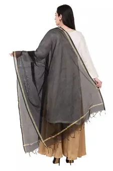 A R SILK Piping Border Black Colour Chanderi Cotton Regular Dupatta/Chunnis