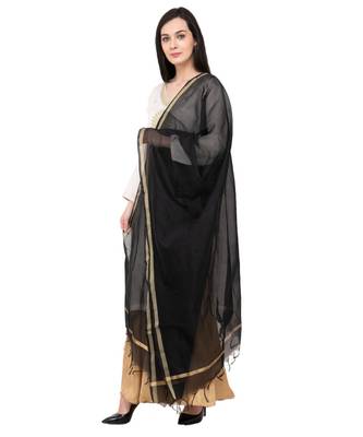 A R SILK Piping Border Black Colour Chanderi Cotton Regular Dupatta/Chunnis 3