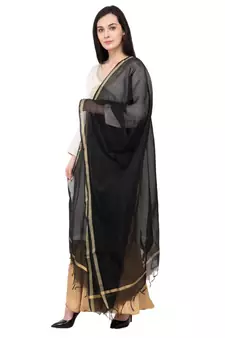 A R SILK Piping Border Black Colour Chanderi Cotton Regular Dupatta/Chunnis