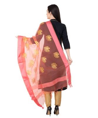 A R SILK Zari Embordary PEACH Colour Tissue Fancy Dupatta/Chunnis 2