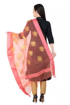 A R SILK Zari Embordary PEACH Colour Tissue Fancy Dupatta/Chunnis