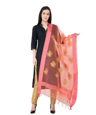 A R SILK Zari Embordary PEACH Colour Tissue Fancy Dupatta/Chunnis 3