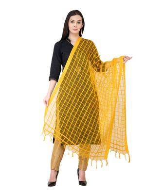 A R SILK Squre yellow Colour Cotton Regular Dupatta/Chunnis 1