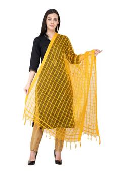 A R SILK Squre yellow Colour Cotton Regular Dupatta/Chunnis