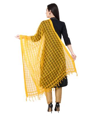 A R SILK Squre yellow Colour Cotton Regular Dupatta/Chunnis 2
