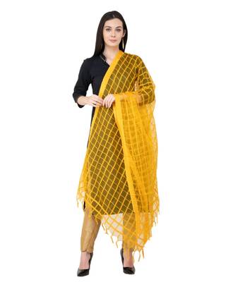 A R SILK Squre yellow Colour Cotton Regular Dupatta/Chunnis 3