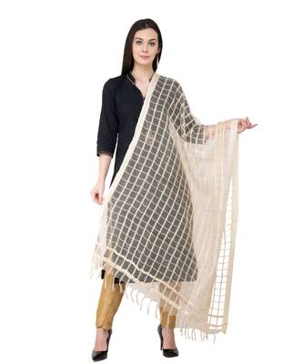 A R SILK Squre White Colour Cotton Regular Dupatta/Chunnis 1