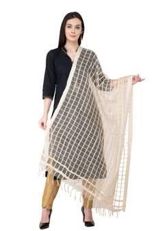 A R SILK Squre White Colour Cotton Regular Dupatta/Chunnis