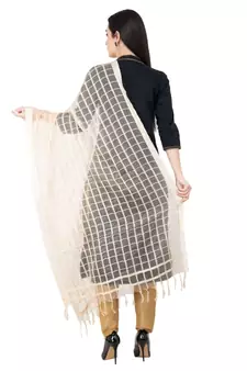 A R SILK Squre White Colour Cotton Regular Dupatta/Chunnis
