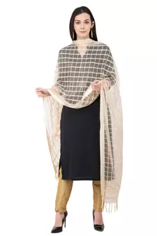 A R SILK Squre White Colour Cotton Regular Dupatta/Chunnis