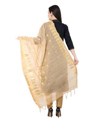 A R SILK Vanarasi Ambi Booti Golden Colour Chanderi Cotton Fancy Dupatta/Chunnis 2