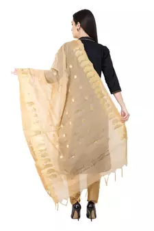 A R SILK Vanarasi Ambi Booti Golden Colour Chanderi Cotton Fancy Dupatta/Chunnis