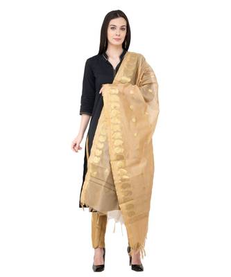 A R SILK Vanarasi Ambi Booti Golden Colour Chanderi Cotton Fancy Dupatta/Chunnis 3