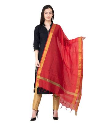A R SILK Crush Design Red Color Chanderi Cotton Regular Dupatta/Chunnis 1