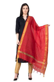 A R SILK Crush Design Red Color Chanderi Cotton Regular Dupatta/Chunnis
