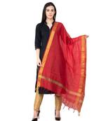A R SILK Crush Design Red Color Chanderi Cotton Regular Dupatta/Chunnis