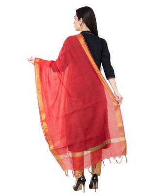 A R SILK Crush Design Red Color Chanderi Cotton Regular Dupatta/Chunnis 2