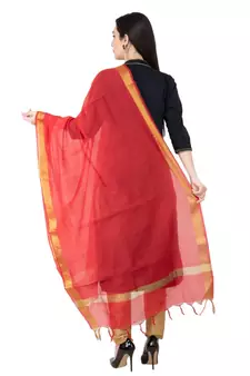 A R SILK Crush Design Red Color Chanderi Cotton Regular Dupatta/Chunnis