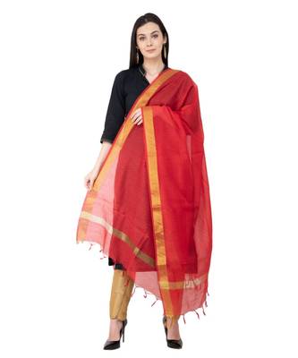 A R SILK Crush Design Red Color Chanderi Cotton Regular Dupatta/Chunnis 3