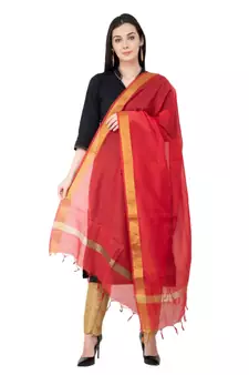 A R SILK Crush Design Red Color Chanderi Cotton Regular Dupatta/Chunnis