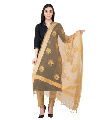 A R SILK Zari Embordary Golden Colour Tissue Fancy Dupatta/Chunnis 1