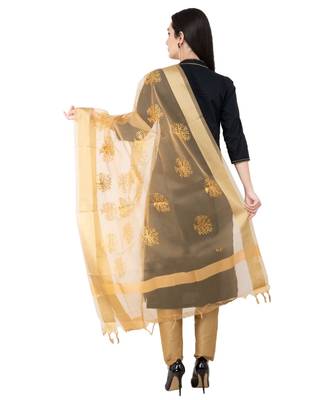 A R SILK Zari Embordary Golden Colour Tissue Fancy Dupatta/Chunnis 2