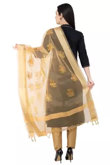 A R SILK Zari Embordary Golden Colour Tissue Fancy Dupatta/Chunnis