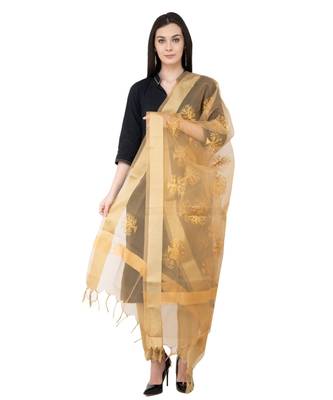 A R SILK Zari Embordary Golden Colour Tissue Fancy Dupatta/Chunnis 3