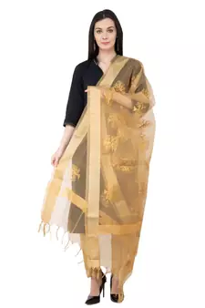 A R SILK Zari Embordary Golden Colour Tissue Fancy Dupatta/Chunnis
