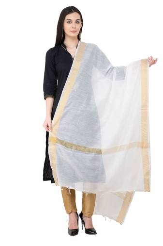 A R SILK Crush Design White Colour Chanderi Cotton Regular Dupatta/Chunnis