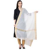 A R SILK Crush Design White Colour Chanderi Cotton Regular Dupatta/Chunnis