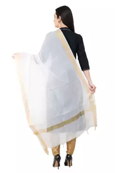 A R SILK Crush Design White Colour Chanderi Cotton Regular Dupatta/Chunnis