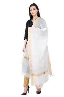 A R SILK Crush Design White Colour Chanderi Cotton Regular Dupatta/Chunnis