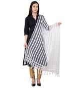 A R SILK Moti Luv Luv Stripe White Colour Cota Joot Cotton Regular Dupatta/Chunnis